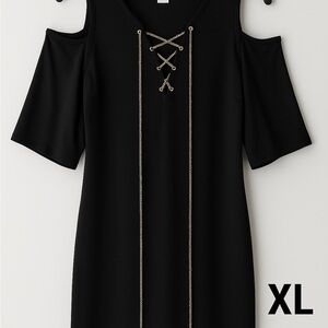 Black Cold Shoulder Dress with Lace-Up Detail